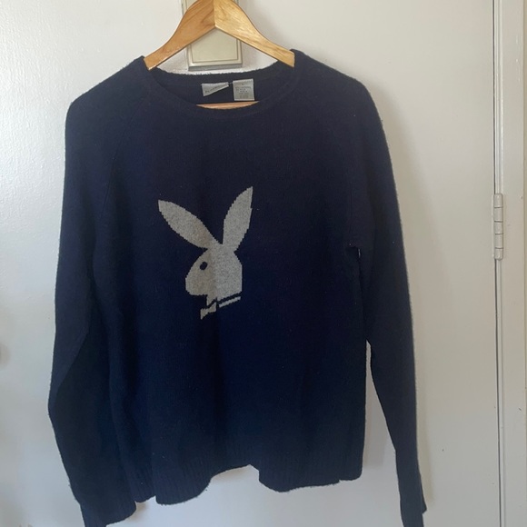 PLAYBOY Sweaters Vintage Playboy Sweater Navy Blue With White Logo